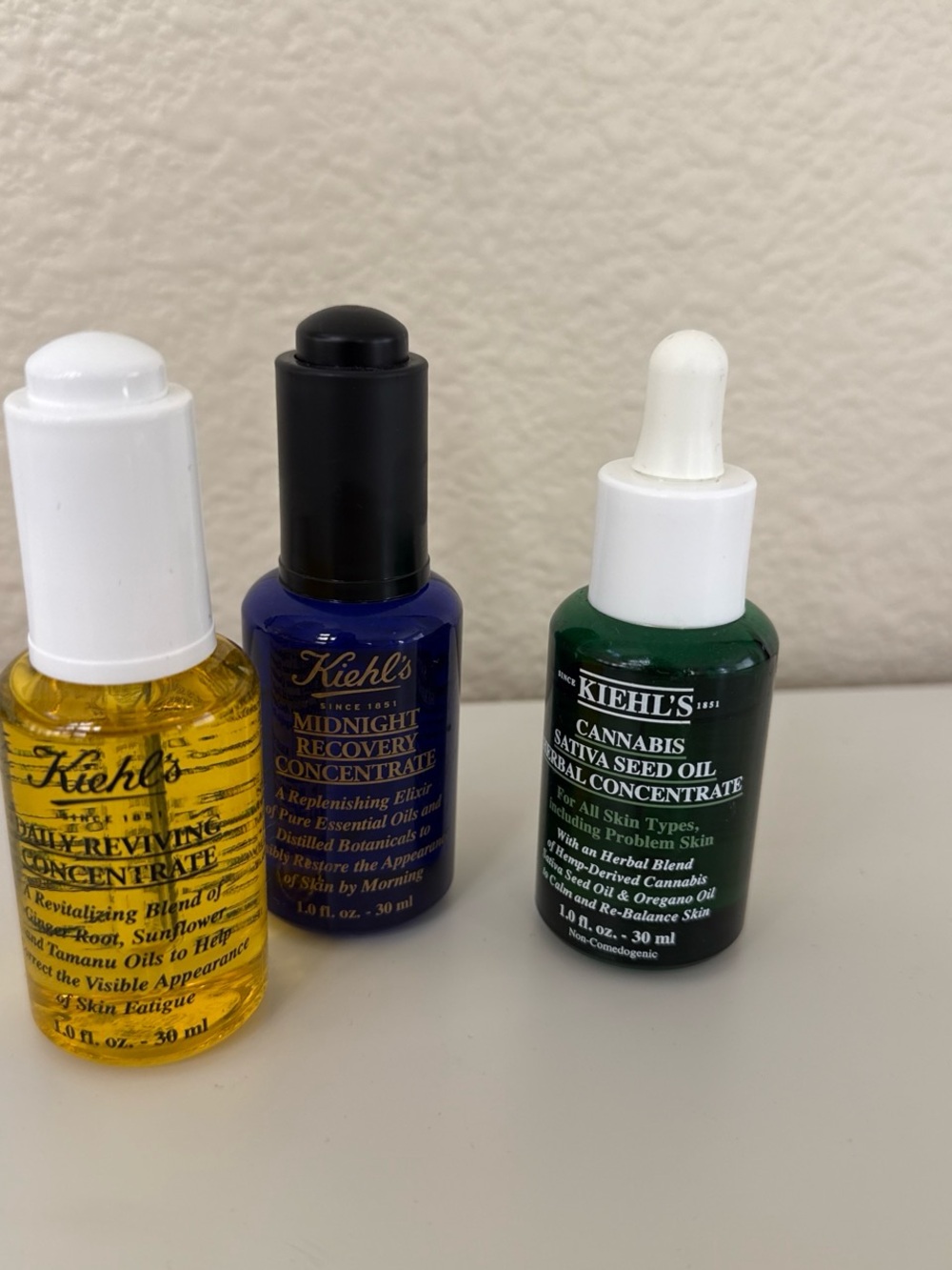 Kiehl's Facial Oil Trio Bottles - Yellow, Blue, Green